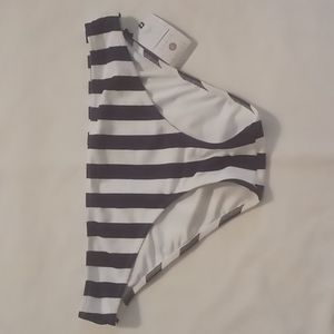 Shade & Shore Navy Blue And White Stripes Bikini Bottom, Size- Medium (8-10)